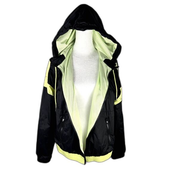 Hilfiger Windbreaker Lined Wm Sz M Navy Blue & Neon Yellow Accents Soft Fabric - Picture 1 of 16